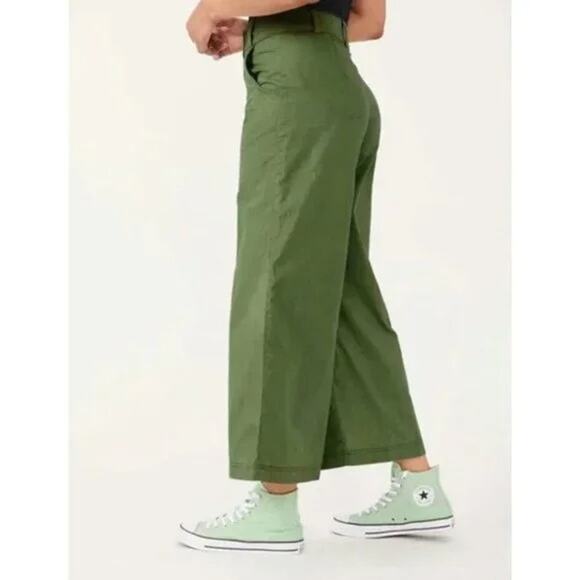 Free People FP Women'S 10 Menorca Green High Rise Waisted Crop Pants Flare Leg - Picture 2 of 9